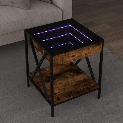 vidaXL Stolik kawowy z LED Infinity, przydymiony dąb, 40x40x49 cm