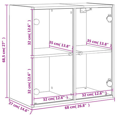 vidaXL Szafka wisząca, szklane drzwi, przydymiony dąb, 68x37x68,5 cm