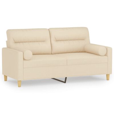 vidaXL 2-osobowa sofa z poduszkami, kremowa, 140 cm, tkanina