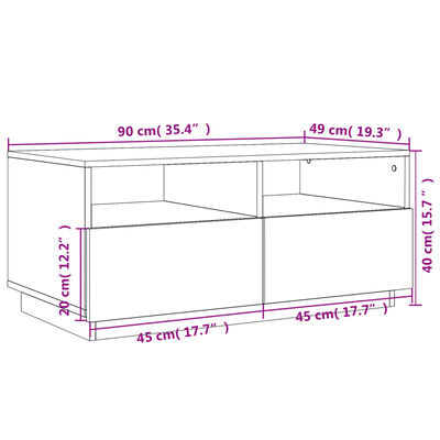 vidaXL Stolik kawowy z oświetleniem LED, brązowy dąb, 90x49x40 cm