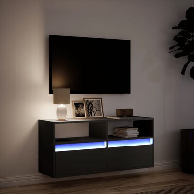 vidaXL Ścienna szafka TV z LED, czarna, 100x31x45 cm