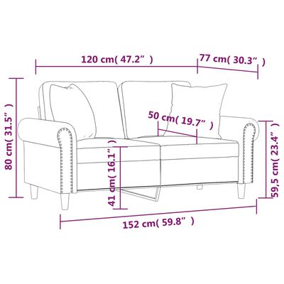 vidaXL 2-osobowa sofa z poduszkami, czarna, 120 cm, aksamit