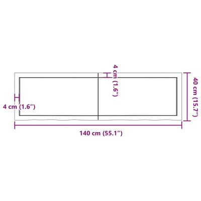 vidaXL Blat do łazienki, 140x40x(2-4) cm, surowe, lite drewno