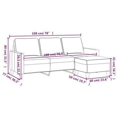 vidaXL 3-osobowa sofa z podnóżkiem, czarna, 180 cm, tkaniną