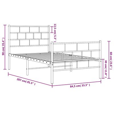 vidaXL Metalowa rama łóżka z wezgłowiem i zanóżkiem, biała, 80x200 cm