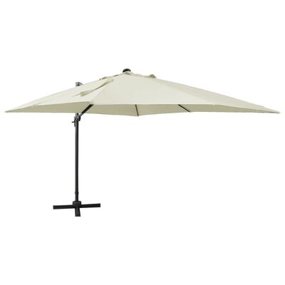 vidaXL Parasol wiszący z lampkami LED i słupkiem, 300 cm, piaskowy