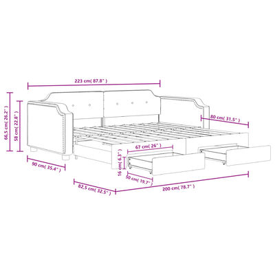 vidaXL Sofa rozsuwana z szufladami, jasnoszara, 80x200 cm, tkanina