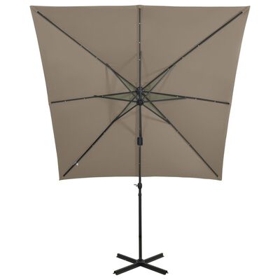 vidaXL Parasol wiszący z lampkami LED i słupkiem, 250 cm, taupe