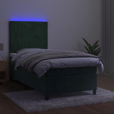 vidaXL Łóżko kontynentalne z materacem i LED zielony aksamit 90x190 cm