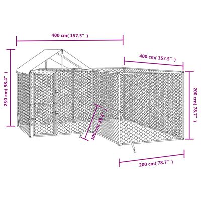 vidaXL Kojec dla psa, z dachem, srebrny, 4x4x2,5 m, stal galwanizowana