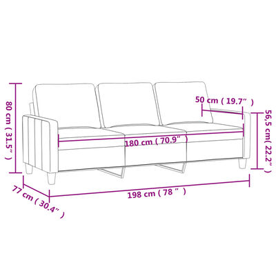 vidaXL Sofa 3-osobowa, jasnoszara, 180 cm, tapicerowana aksamitem