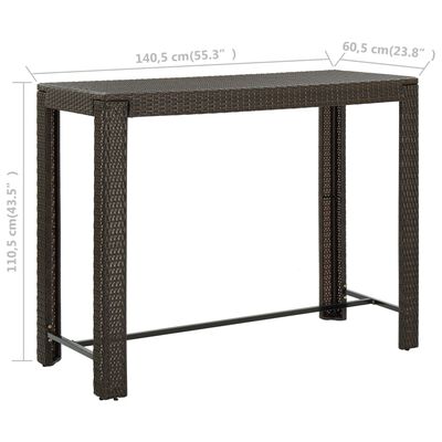 vidaXL Ogrodowy stolik barowy, brązowy, 140,5x60,5x110,5 cm, rattan PE