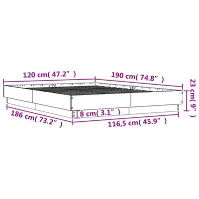 vidaXL Rama łóżka z oświetleniem LED, dąb sonoma, 120x190 cm