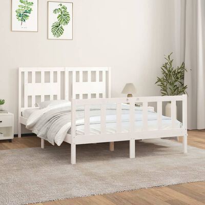 vidaXL Rama łóżka z wezgłowiem, biała, lite drewno sosnowe, 120x200 cm