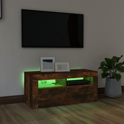 vidaXL Szafka pod TV z oświetleniem LED, przydymiony dąb, 90x35x40 cm