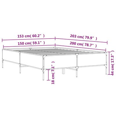 vidaXL Rama łóżka, brązowy dąb, 150x200 cm, materiał drewnopochodny