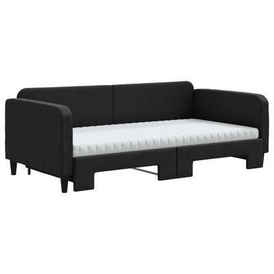 vidaXL Sofa rozsuwana z materacami, czarna, 100x200 cm, tkanina