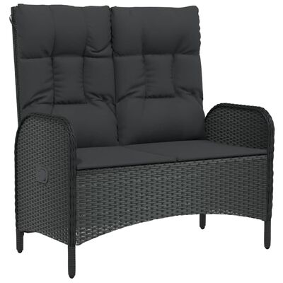 vidaXL Rozkładana ławka ogrodowa, poduszki, 107 cm, rattan PE, czarna