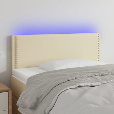 vidaXL Zagłówek do łóżka z LED, kremowy, 90x5x78/88 cm, sztuczna skóra