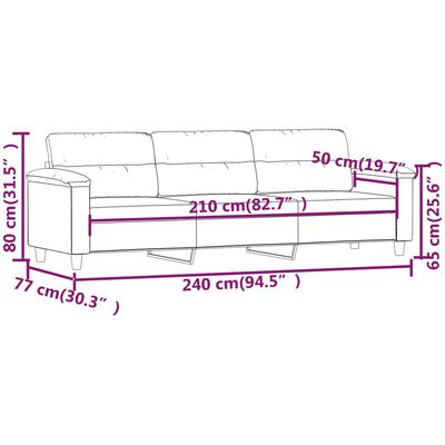 vidaXL 3-osobowa sofa, jasnoszary, 210 cm, tapicerowana mikrofibrą