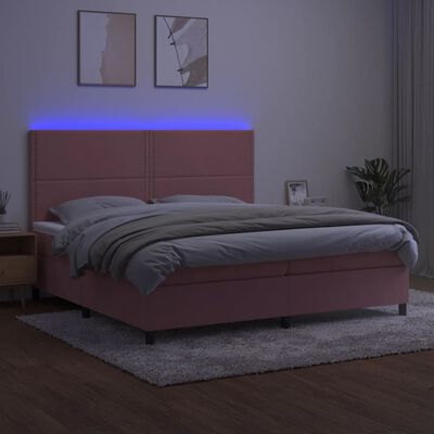 vidaXL Łóżko kontynentalne z materacem i LED, różowy aksamit 200x200cm