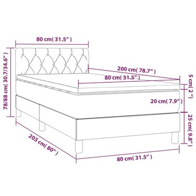 vidaXL Łóżko kontynentalne z materacem i LED, szare 80x200 cm, aksamit