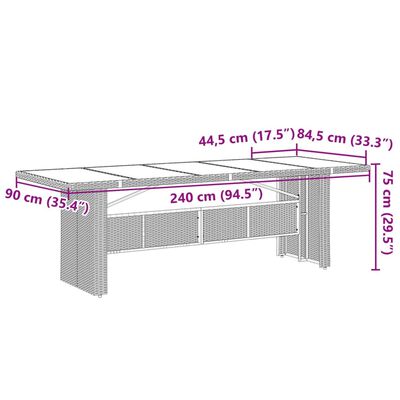 vidaXL Stół ogrodowy ze szklanym blatem, czarny, 240x90x75cm rattan PE