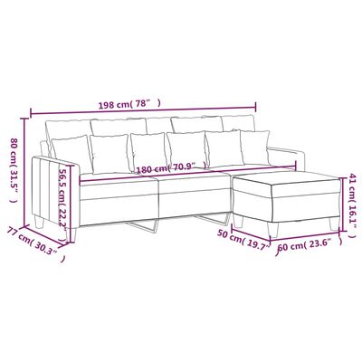 vidaXL 3-osobowa sofa z podnóżkiem, jasnożółty, 180 cm, tkaniną