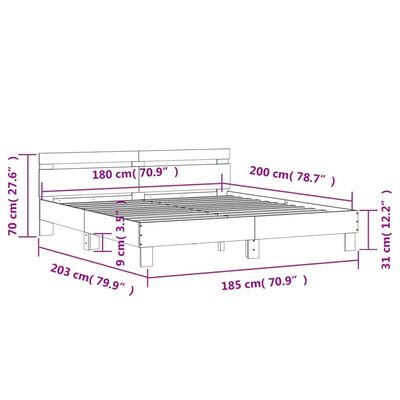 vidaXL Rama łóżka z wezgłowiem i LED, szarość betonu, 180x200 cm