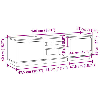 vidaXL Szafka RTV, woskowy brąz, 140x35x40 cm, lite drewno sosnowe