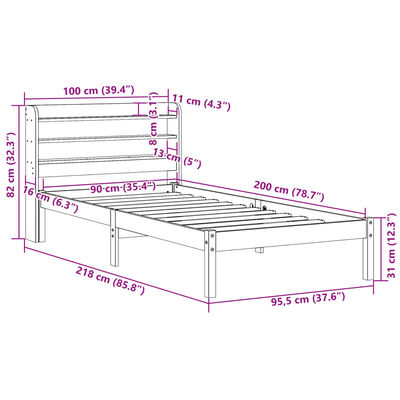 vidaXL Rama łóżka bez materaca, biała, 90x200 cm, lite drewno sosnowe