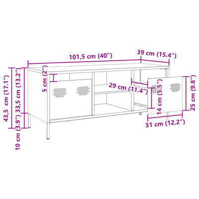 vidaXL Szafka RTV, oliwkowa, 101,5x39x43,5 cm, stal walcowana na zimno