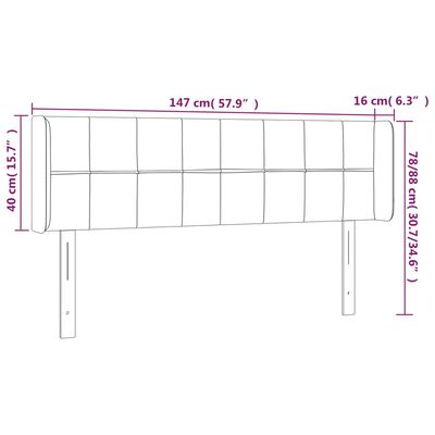 vidaXL Zagłówek do łóżka z LED, czarny, 147x16x78/88 cm, aksamit