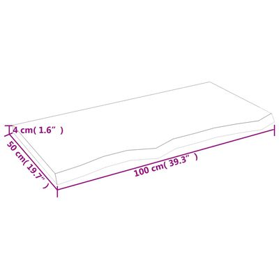 vidaXL Blat do łazienki, 100x50x(2-4) cm, surowe, lite drewno