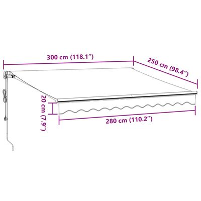 vidaXL Automatycznie zwijana markiza z LED, burgundowa, 300x250 cm