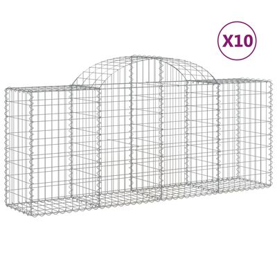 vidaXL Kosze gabionowe, 10 szt, 200x50x80/100 cm, galwanizowane żelazo