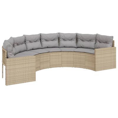 vidaXL Sofa ogrodowa z poduszkami, półokrągła, beżowy rattan PE