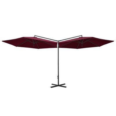 vidaXL Podwójny parasol ogrodowy, stalowy słupek, bordowy, 600 cm