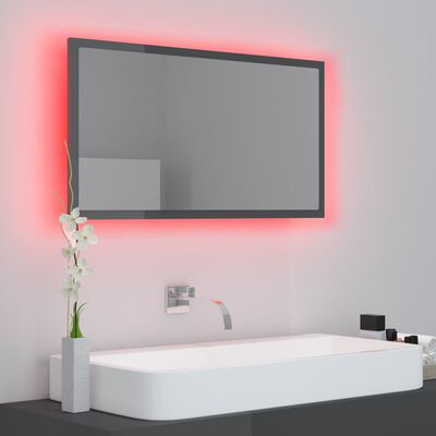 vidaXL Lustro łazienkowe LED, wysoki połysk, szare, 80x8,5x37cm, akryl