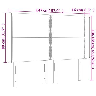 vidaXL Zagłówek do łóżka z LED, niebieski, 147x16x118/128 cm, tkanina