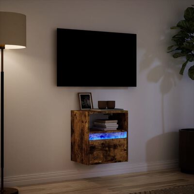 vidaXL Ścienna szafka TV z LED, przydymiony dąb, 41x31x45 cm