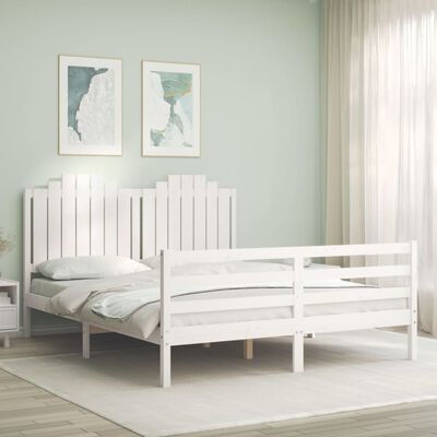 vidaXL Rama łóżka z zagłówkiem, biała, 160x200 cm, lite drewno