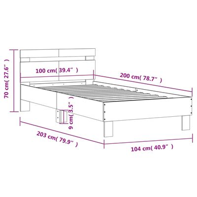 vidaXL Rama łóżka z wezgłowiem i LED, dąb sonoma, 100x200 cm