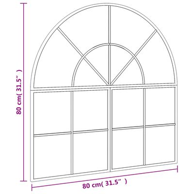 vidaXL Lustro ścienne, czarne, 80x80 cm, zakończone łukiem, żelazo