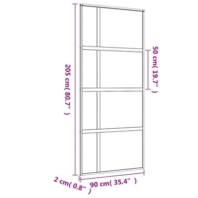 vidaXL Drzwi przesuwne, złote, 90x205 cm, przezroczyste szkło ESG