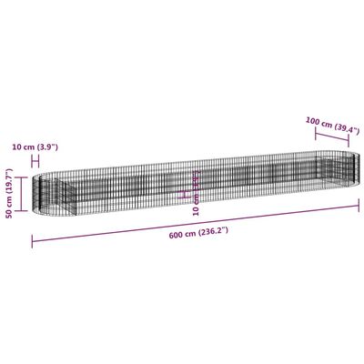 vidaXL Podwyższona donica gabionowa galwanizowane żelazo 600x100x50 cm