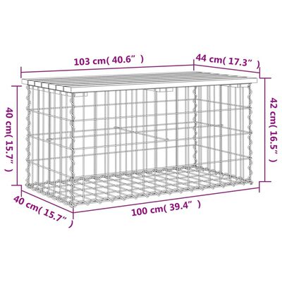 vidaXL Ławka ogrodowa, gabion, 103x44x42 cm, lite drewno sosnowe