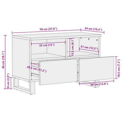 vidaXL Szafka pod telewizor, 70x34x46 cm, lite drewno akacjowe