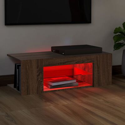 vidaXL Szafka TV z oświetleniem LED, brązowy dąb, 90x39x30 cm