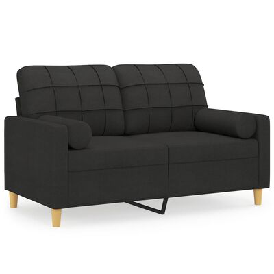 vidaXL 2-osobowa sofa z poduszkami, czarna, 120 cm, tkanina